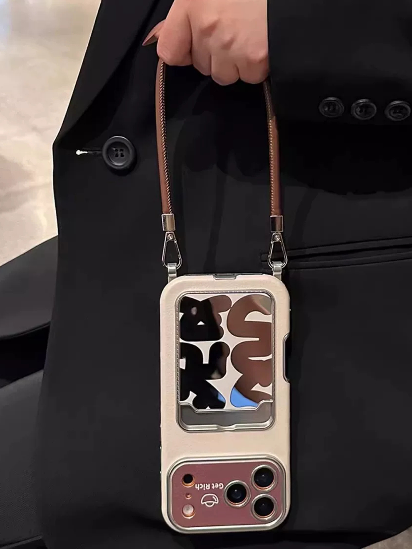 Leather Card Wallet - 고급 가죽 미러 카드 홀더 손목