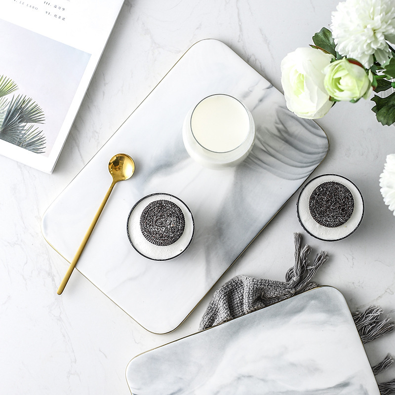 Marble Serving Board - Glod Rim이 있는 대리석 세라믹 도마,