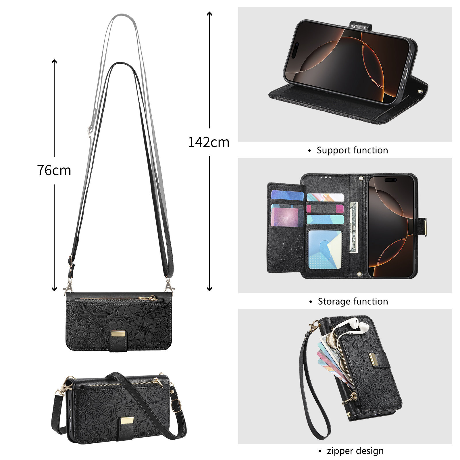 가죽 지퍼 크로스바디 플립 지갑 카드 슬롯 폰 케이스  - Leather Card Wallet 리뷰 및 가격
